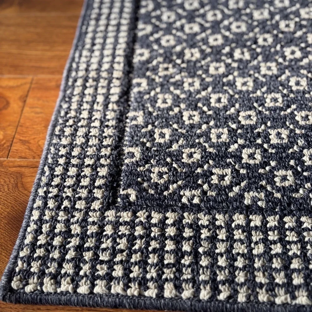 Navy and White Patterned Rug - Picture 3 of 5